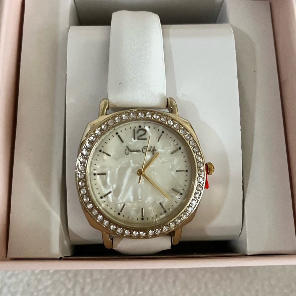 Mother of Pearl Style Watch with White Strap
